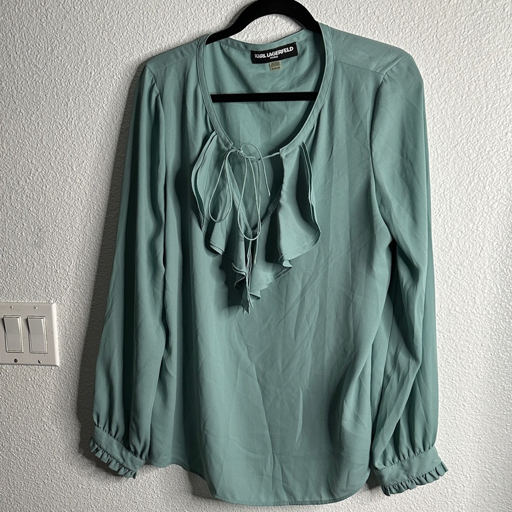 Karl Lagerfeld Teal Ruffle Blouse size XL